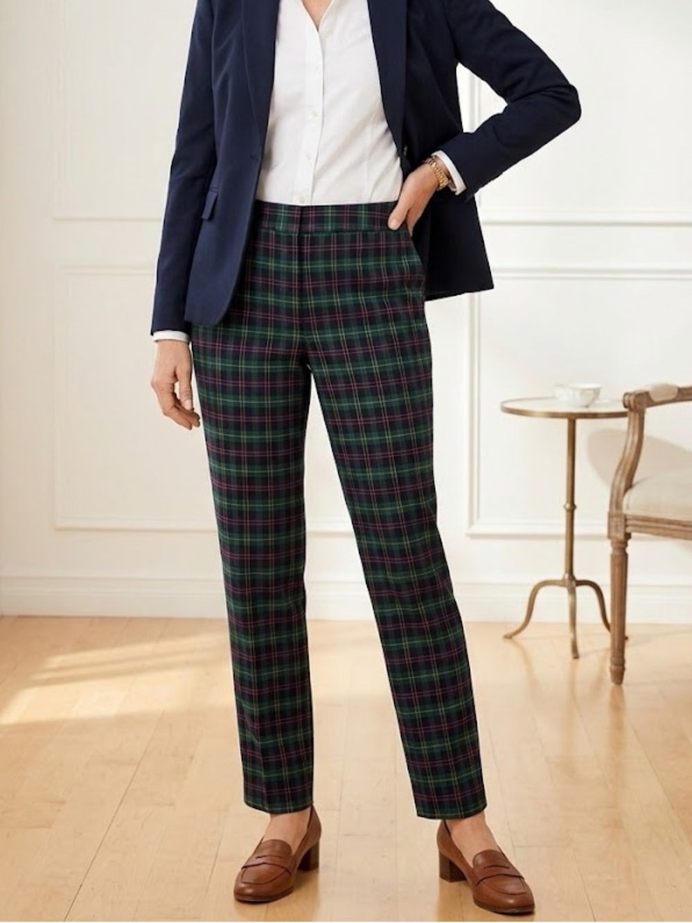 Talbots PLAID TALBOTS HAMPSHIRE ANKLE PANTS Green Size 14W New NWT High Rise